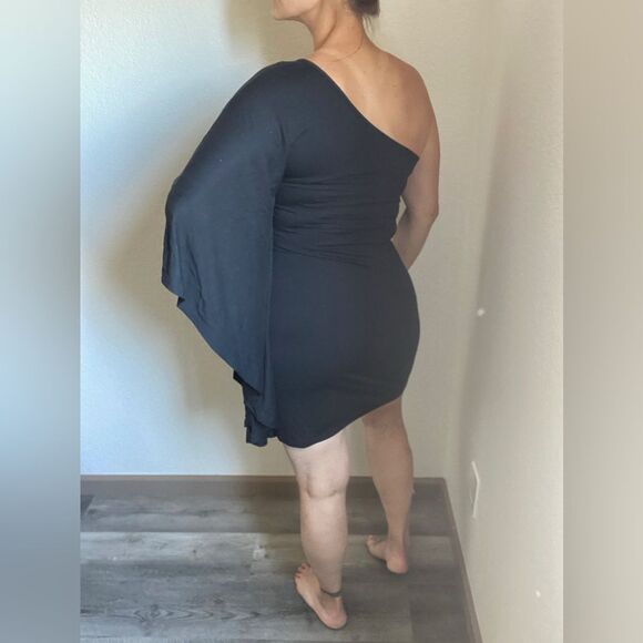 Express One Shoulder Dress Bodycon Dolman Sleeve Black Medium Classic - Picture 7 of 11